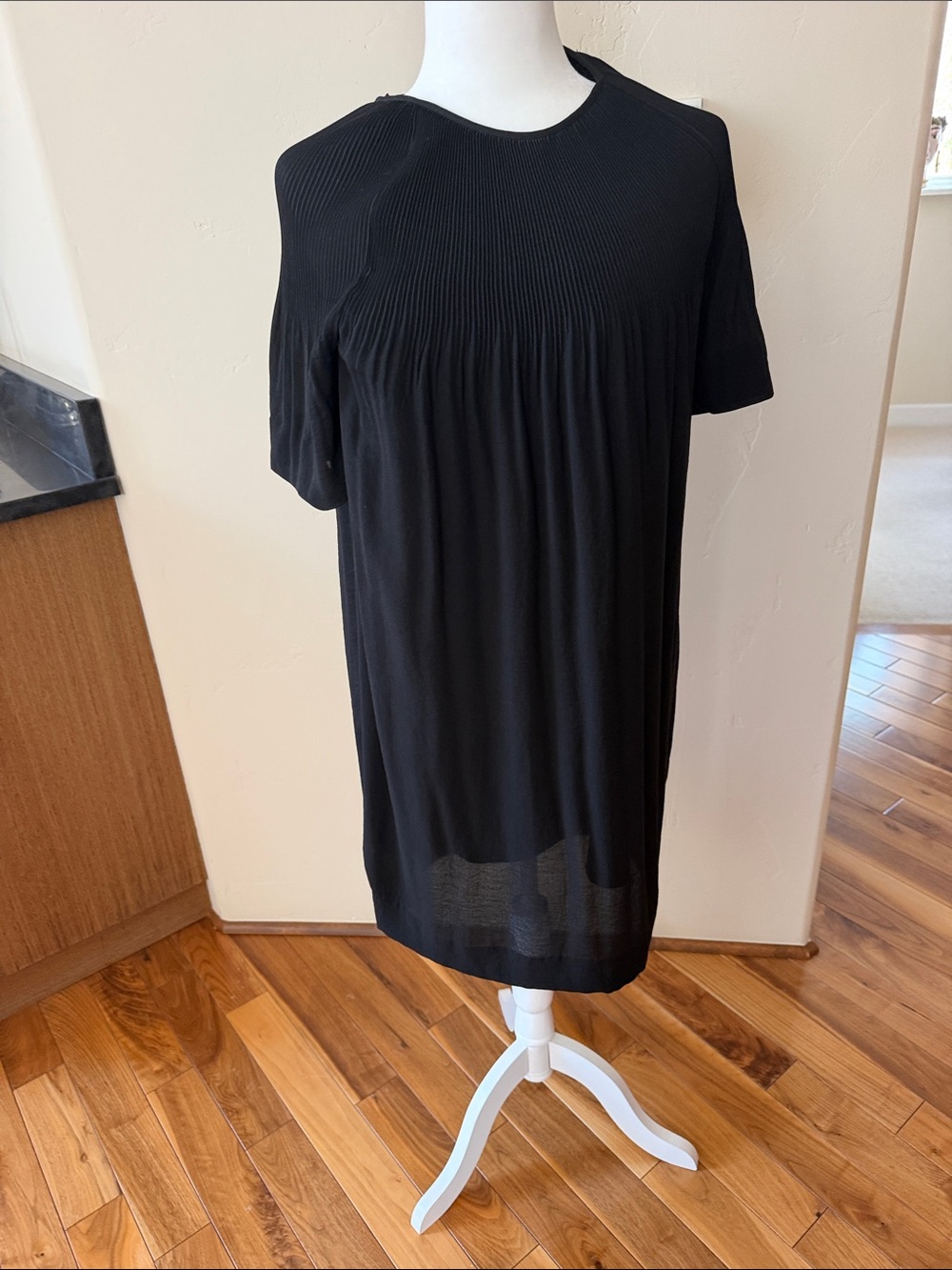 COS Black Short-Sleeve Pleated Yoke Tunic Dress